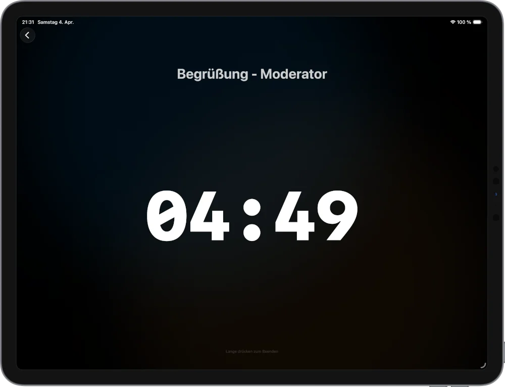 UbiStage Timer App – Host-Steuerung mit Agenda und Countdown-Timer auf iPhone