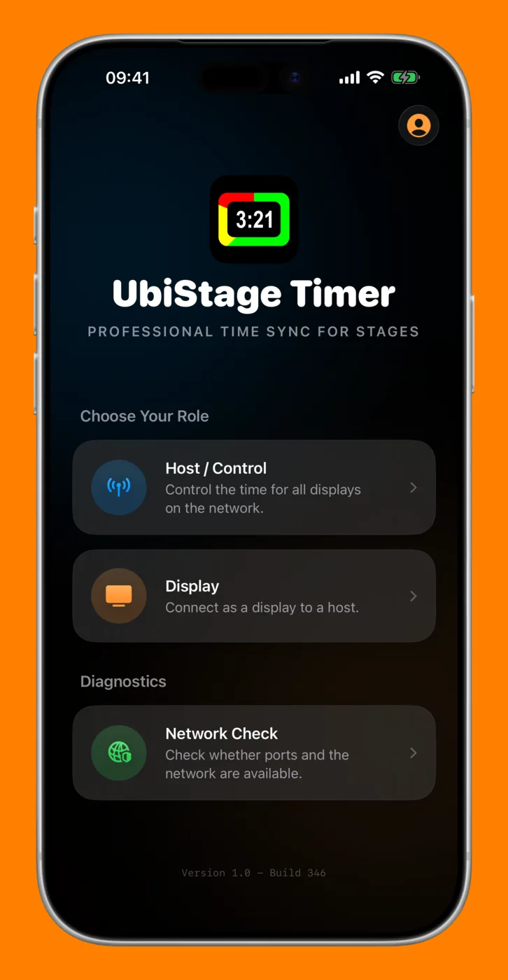 iPhone – role selection (host / display)
