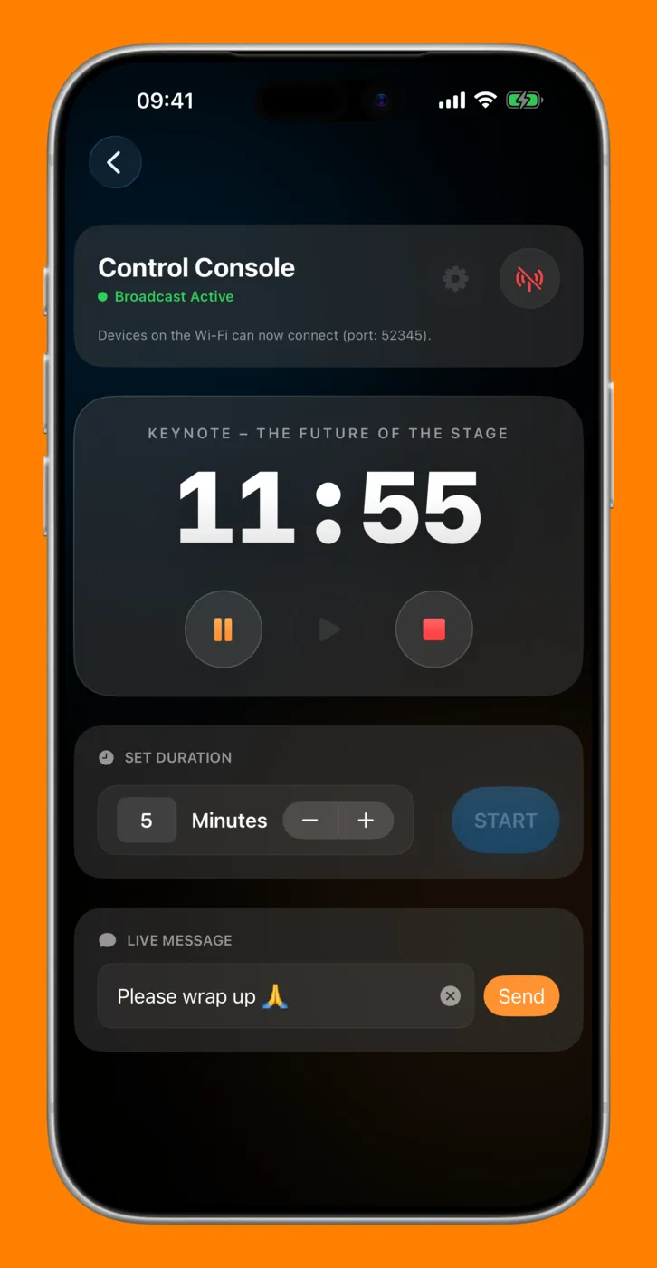 iPhone – control console with a running timer