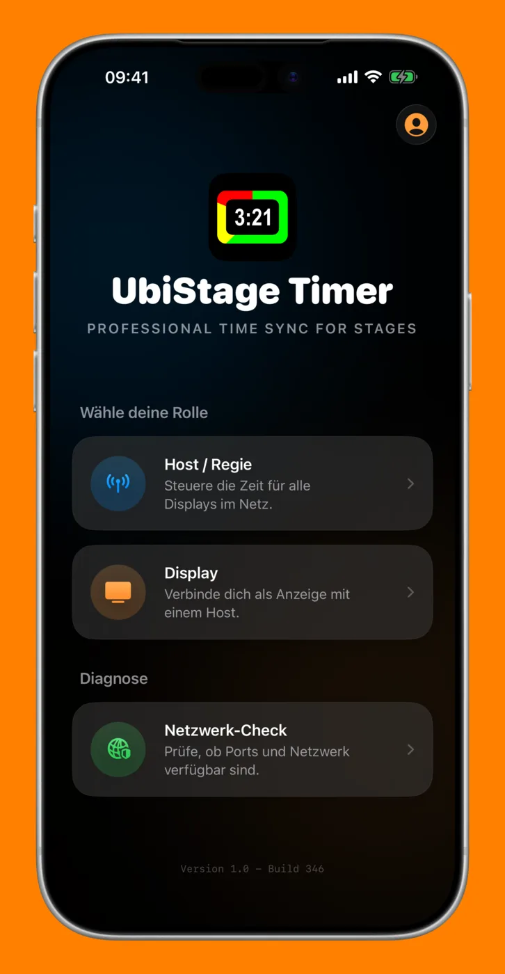 iPhone – Rollenauswahl (Host / Display)