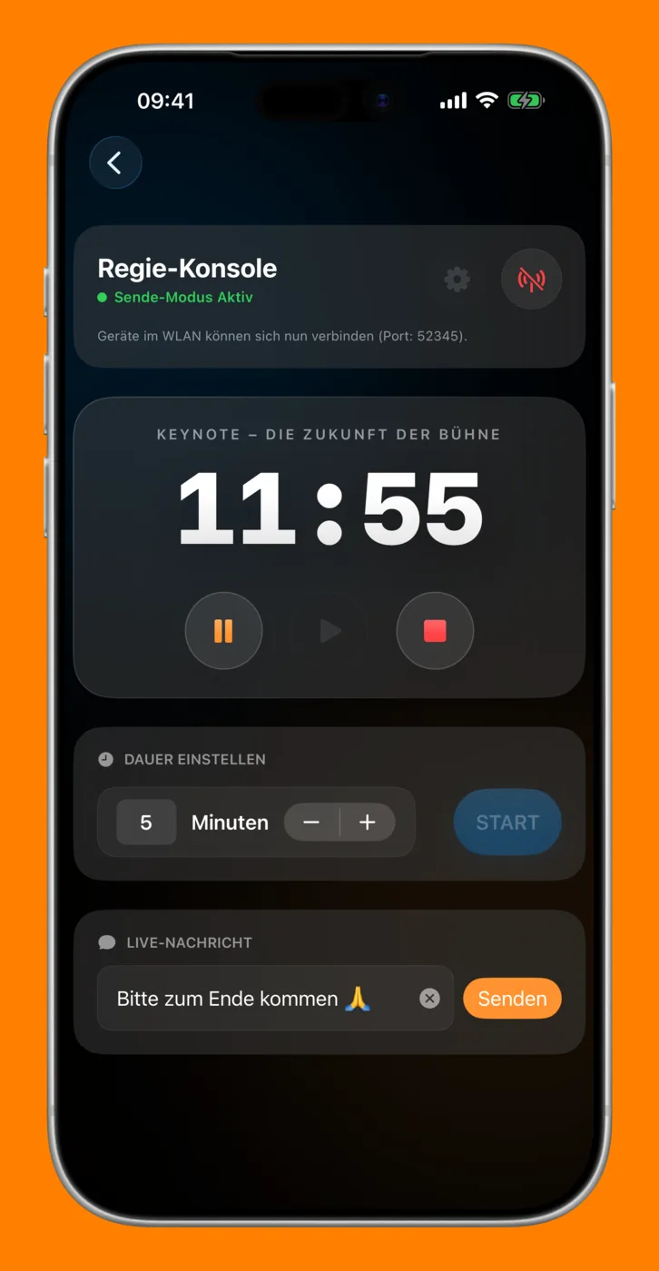 iPhone – Regie-Konsole mit laufendem Timer